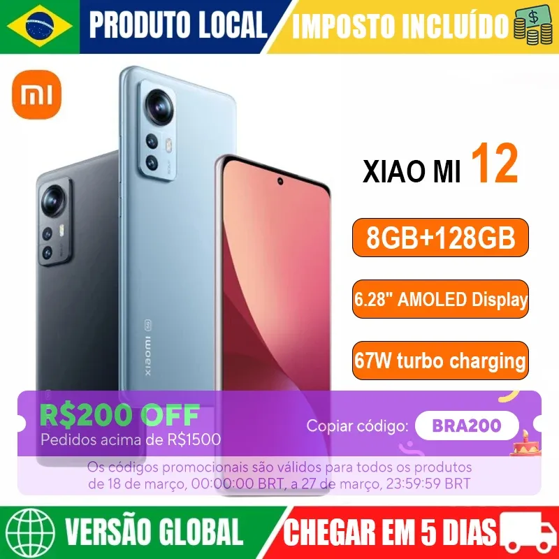 [Do Brasil]Smartphone Xiaomi Mi 12 8gb Ram 128gb 5g Snapdragon 8 Gen 1